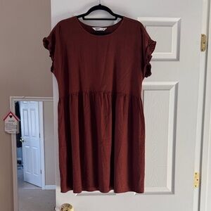 Sonoma Deep Brown Ruffle Sleeve Mini Dress
